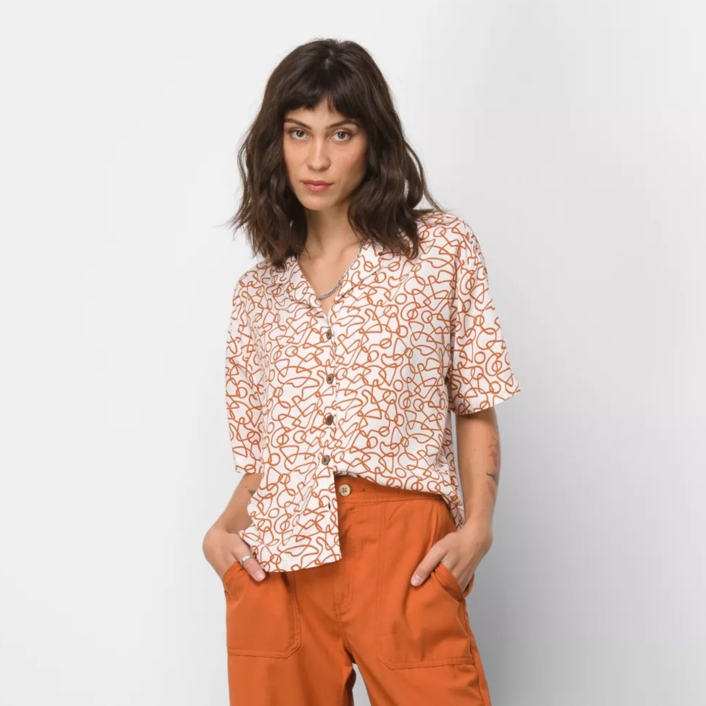 Vans Orange Textured Waves Blouse